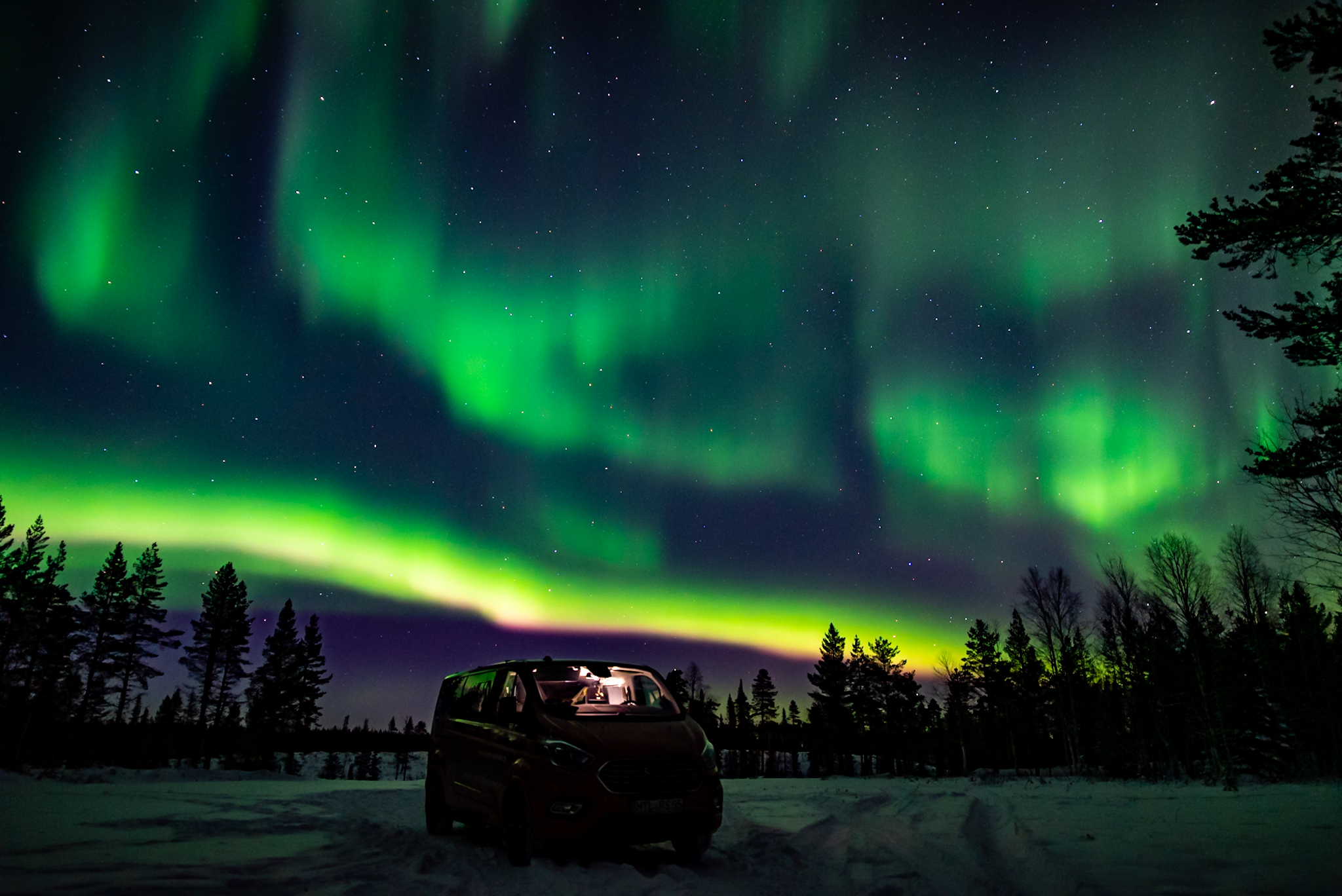 Polarlichter über der schwedischen Landschaft